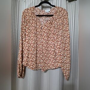 Joie Floral Blouse in Rust and Cream